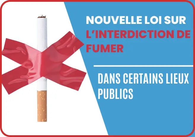 Panneau d’interdiction de fumer dans un espace public conformément à la loi anti-tabac 2025