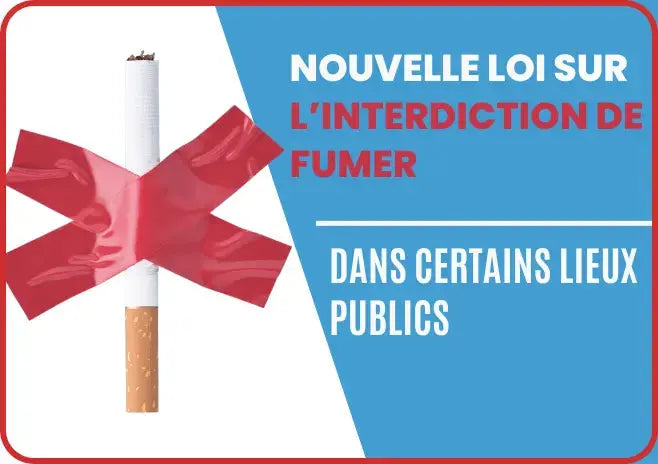 Panneau d’interdiction de fumer dans un espace public conformément à la loi anti-tabac 2025
