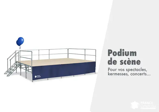 Podium de scène démontable et modulable pour collectivités, estrade pratique pour événements, concerts et cérémonies en intérieur ou extérieur