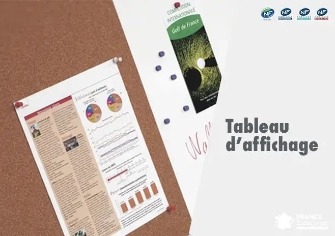 Tableau d’affichage liège mural en aluminium pour collectivités, idéal pour afficher documents et informations en intérieur