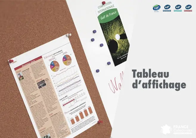 Tableau d’affichage liège mural en aluminium pour collectivités, idéal pour afficher documents et informations en intérieur