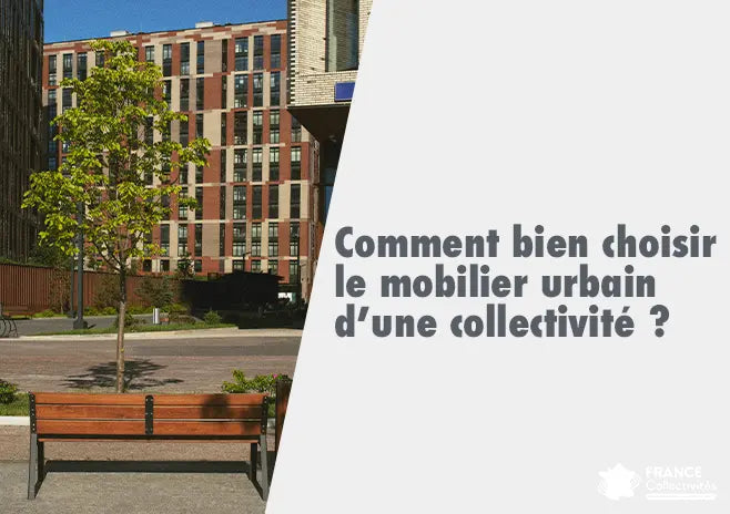 Aménagement urbain comprenant des bancs publics, des poubelles de tri, un abri bus et des arceaux à vélos dans un espace collectif, illustrant les différents types de mobilier urbain utilisés par une collectivité.