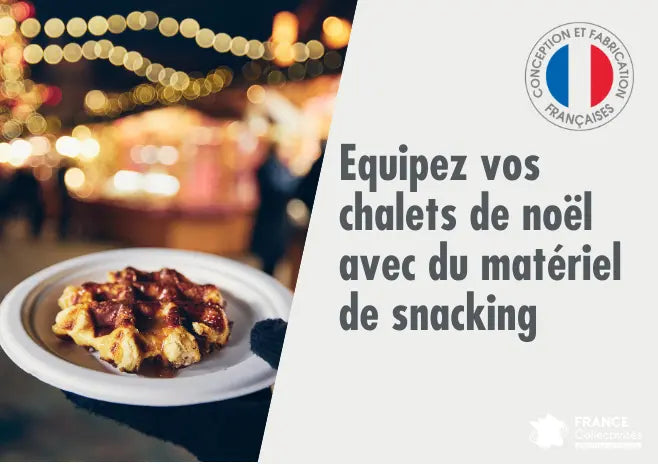Chalet de Noël équipé de matériel de snacking professionnel pour crêpes, gaufres et boissons chaudes en marché festif