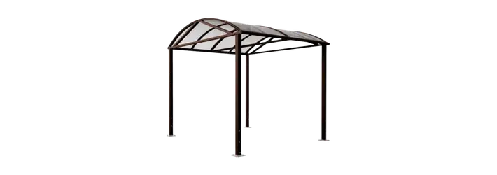 Passage couvert modulable en acier pour protection des piétons, abri extérieur contre la pluie et le soleil, solution sécurisée et extensible pour parkings et espaces publics.