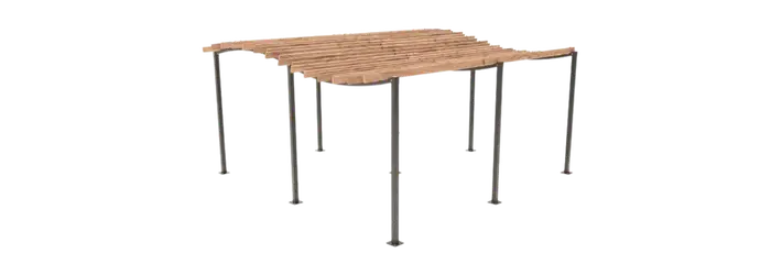 Pergola en bois pour zone d’ombre extérieure, abri pour espaces publics et privés, structure robuste et esthétique en bois résineux traité.