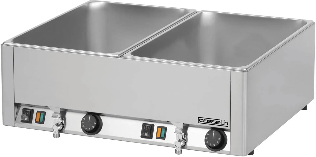 Bain-marie professionnel inox double GN 1/1 avec robinets de vidange