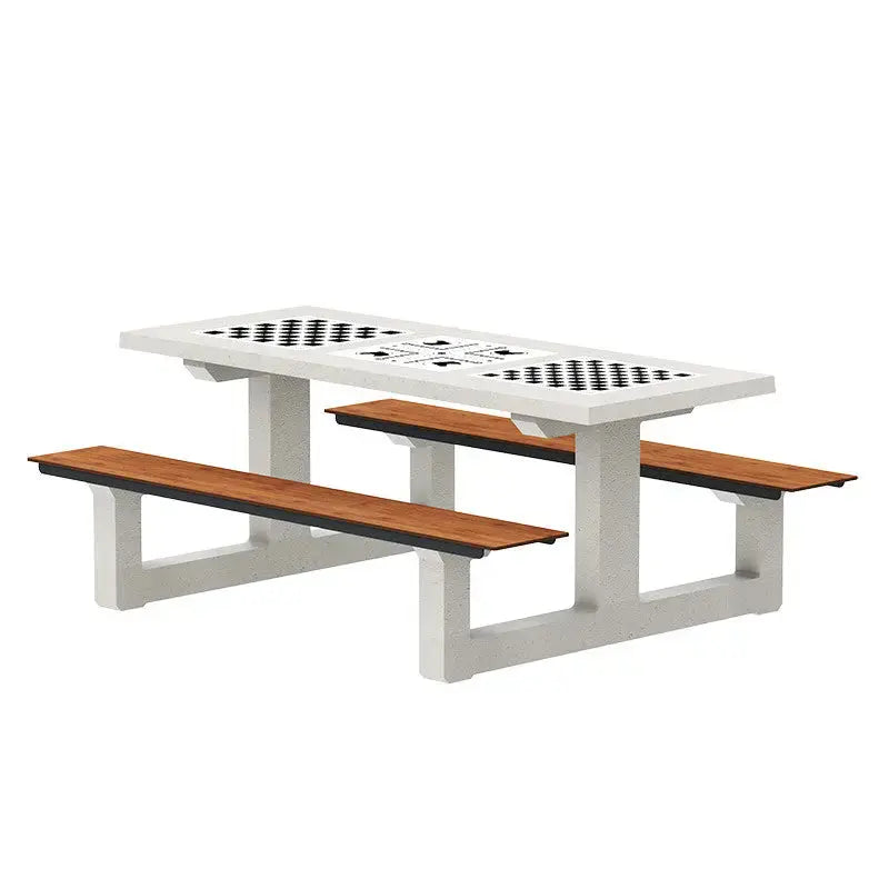 Table de jeux en béton multi-jeux 6 places avec assises compact, pour parc et cour d'école