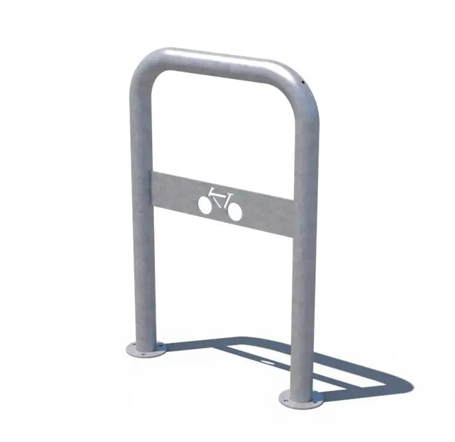 Arceau vélo avec signalétique Ø 60 galvanisé monté sur platines à cheviller