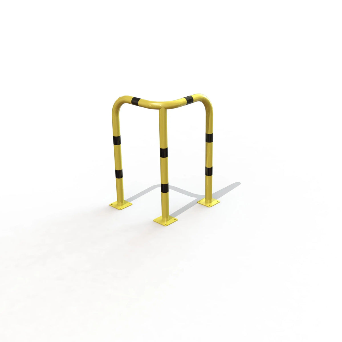 Arceau d'angle sécurité jaune colza bandes noires sur platines, hauteur 1 m