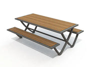 Table de pique-nique Horizon en compact HPL ajouré avec structure acier pour espaces extérieurs