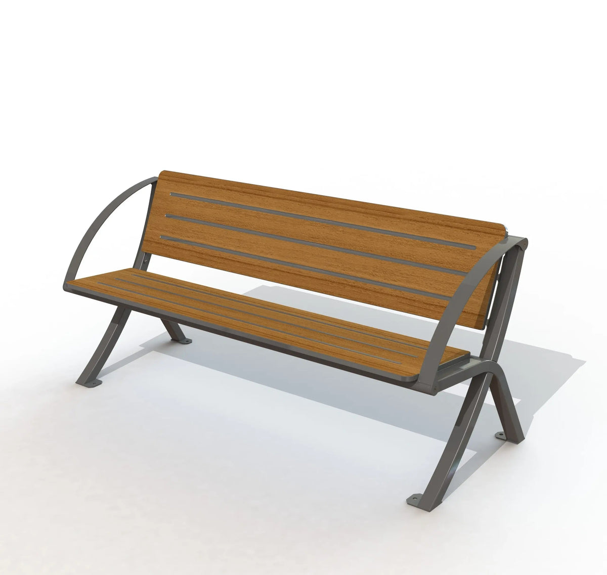 Banc Bergerac avec accoudoirs, panneaux pleins aspect teck et piètement acier gris