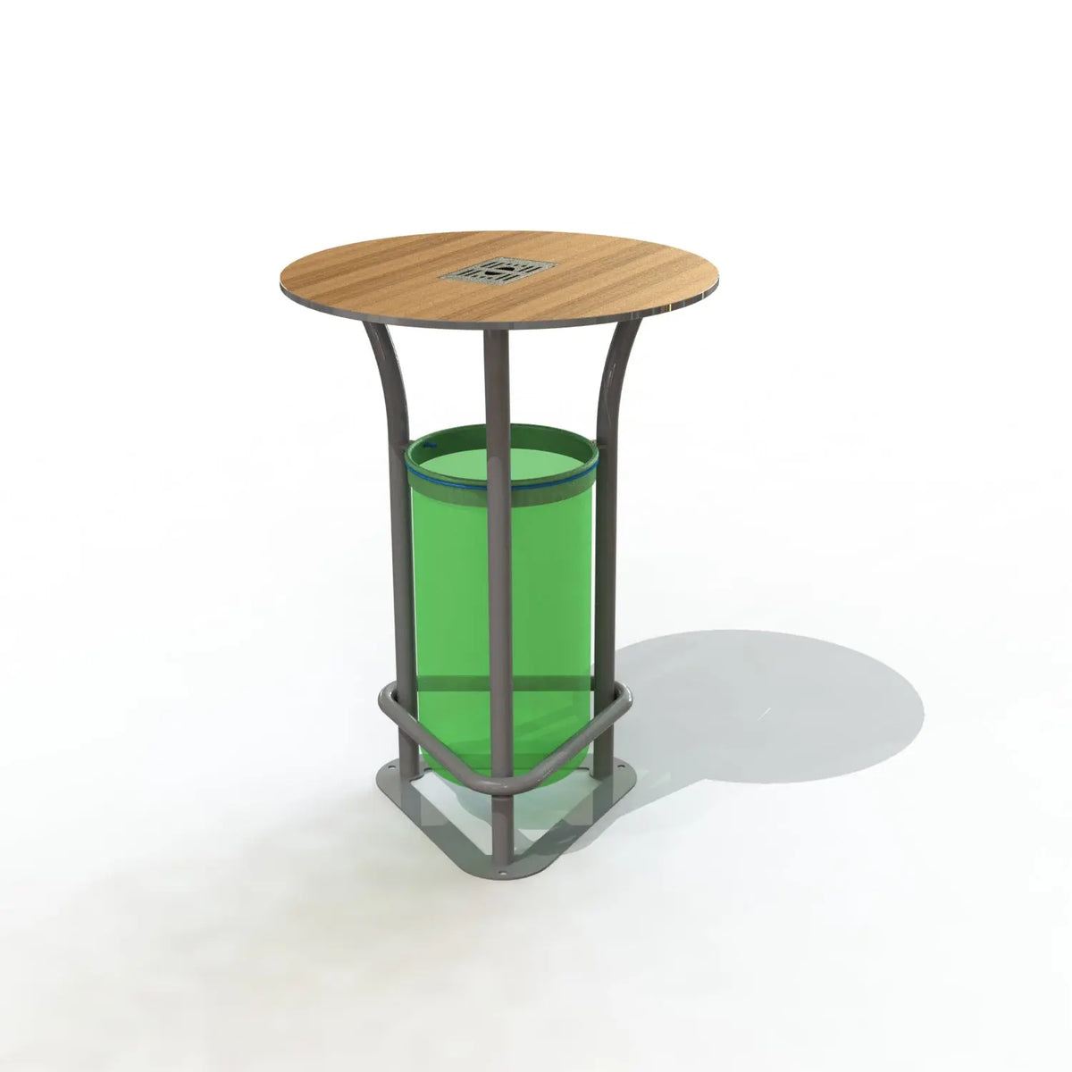 Mange-debout Imexel plateau rond compact aspect teck avec cendrier inox central