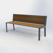 Banc Square sans accoudoirs, panneaux en compact aspect teck et structure en plat acier
