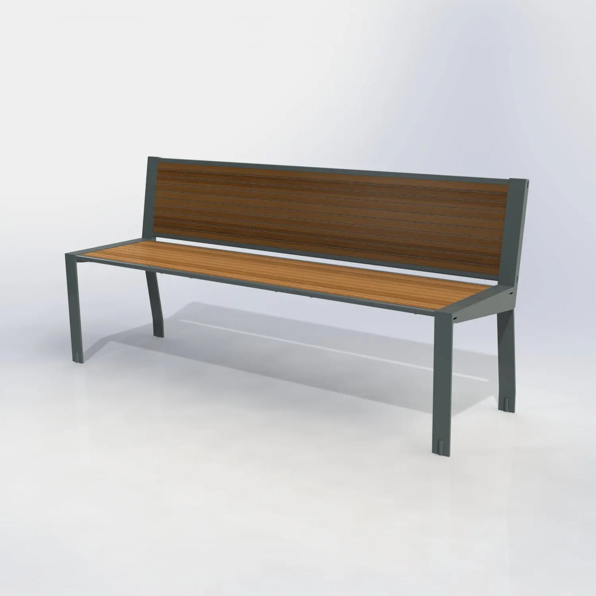 Banc Square sans accoudoirs, panneaux en compact aspect teck et structure en plat acier