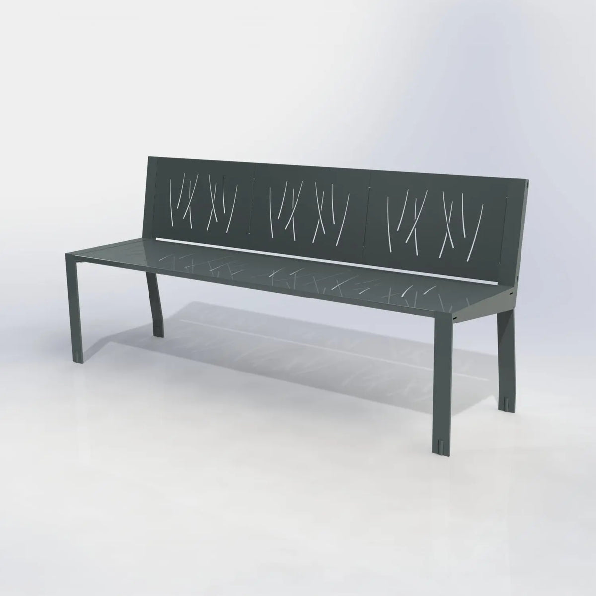 Banc Square métal avec panneaux décor en tôle acier découpée au laser