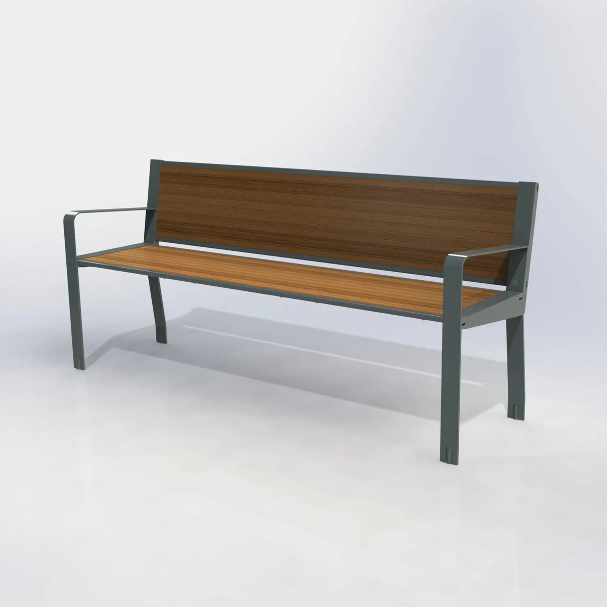 Divan Square à accoudoirs en tôle acier, assise et dossier compact aspect teck