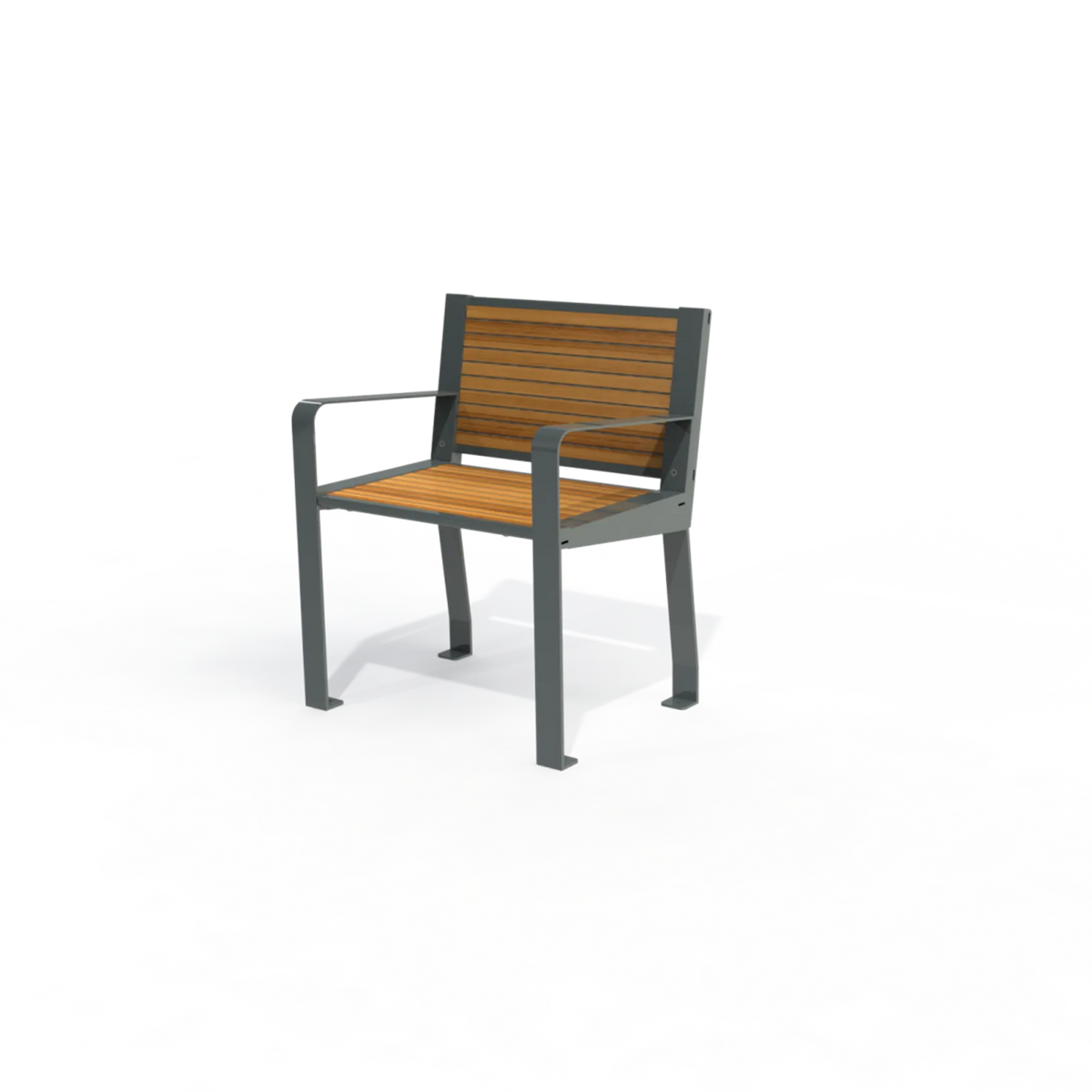 Fauteuil Square à accoudoirs en tôle acier avec panneaux compact aspect teck