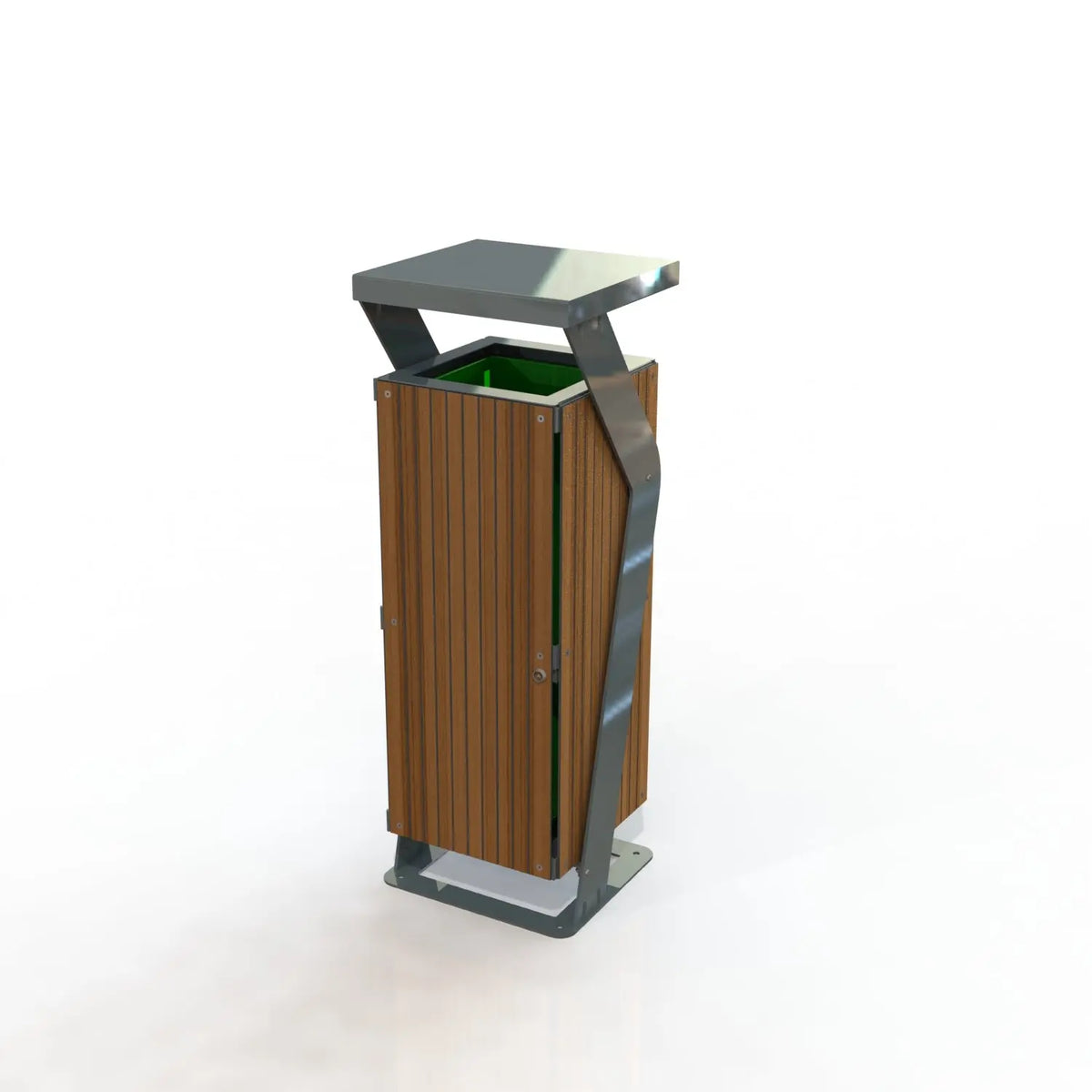 Corbeille Square 60 L Imexel sans cendrier, structure acier et panneaux aspect teck