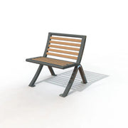 Chaise Horizon avec dossier, lames en stratifié compact aspect teck sur structure acier