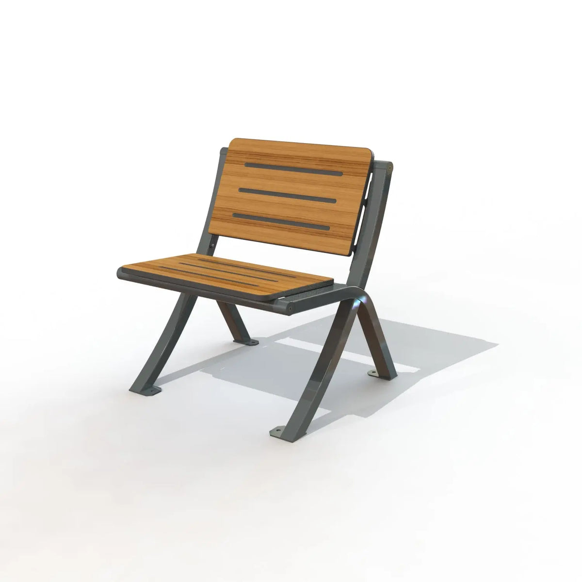 Chaise Bergerac avec dossier, panneaux compact aspect teck et pieds en acier thermolaqué