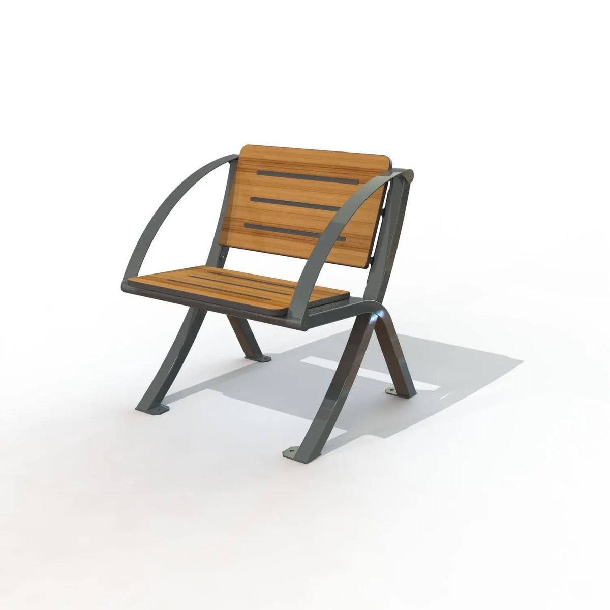Fauteuil Bergerac à accoudoirs, assise pleine aspect teck pour terrasse ou espace public