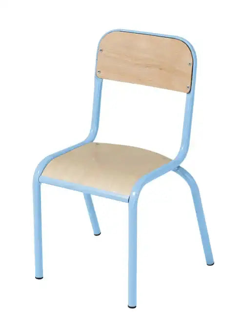 Petite chaise d'école 129R piètement bleu clair, tube acier Ø 20 mm