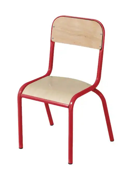 Chaise maternelle 129R piètement rouge, hêtre vernis naturel