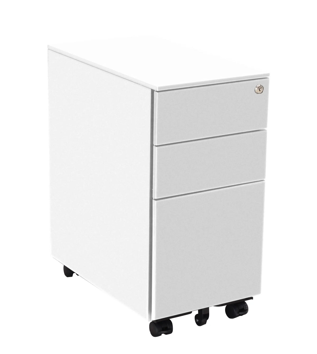 Caisson à roulettes Slim 2+1 blanc RAL 9010 avec grand tiroir à dossiers suspendus