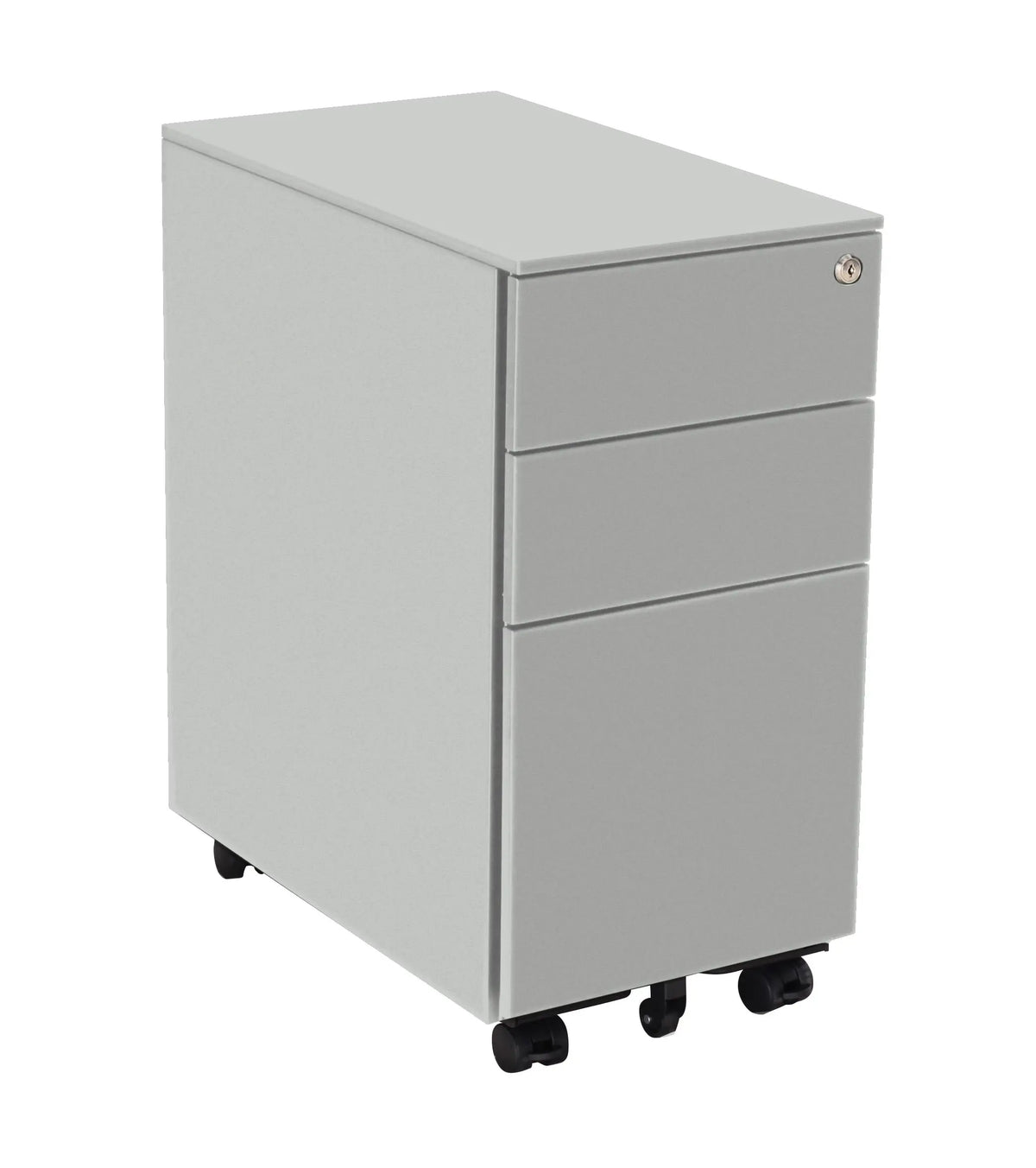 Caisson de bureau Slim avec tiroir pour dossiers suspendus, gris clair RAL 7035, fermé