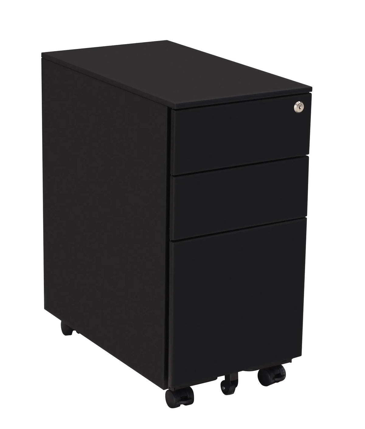 Caisson Slim noir RAL 9005 pour petit bureau, tiroir dossiers suspendus en bas