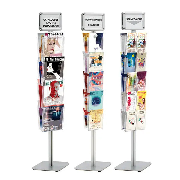 Présentoir brochure Cristal double-face sur pied france collectivités