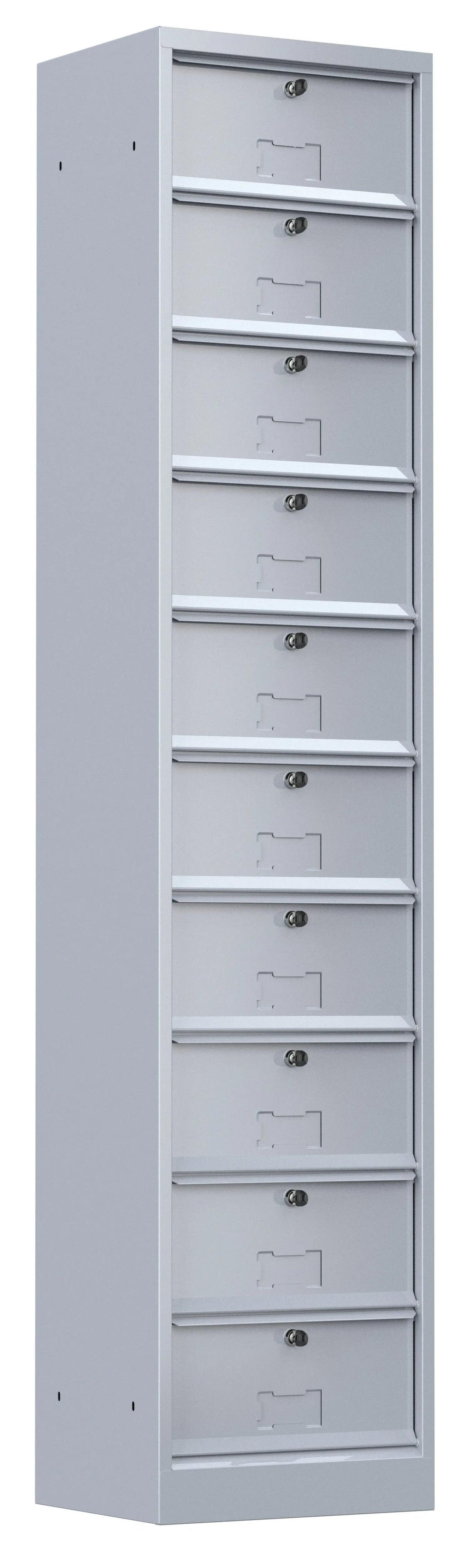 Meuble à clapets 10 cases avec serrure à clé sur chaque porte