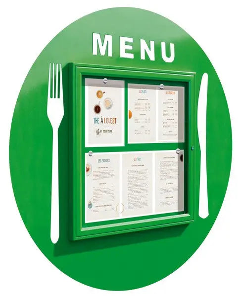 Vitrine Restaurant menu rond 6 feuilles A4 france collectivités