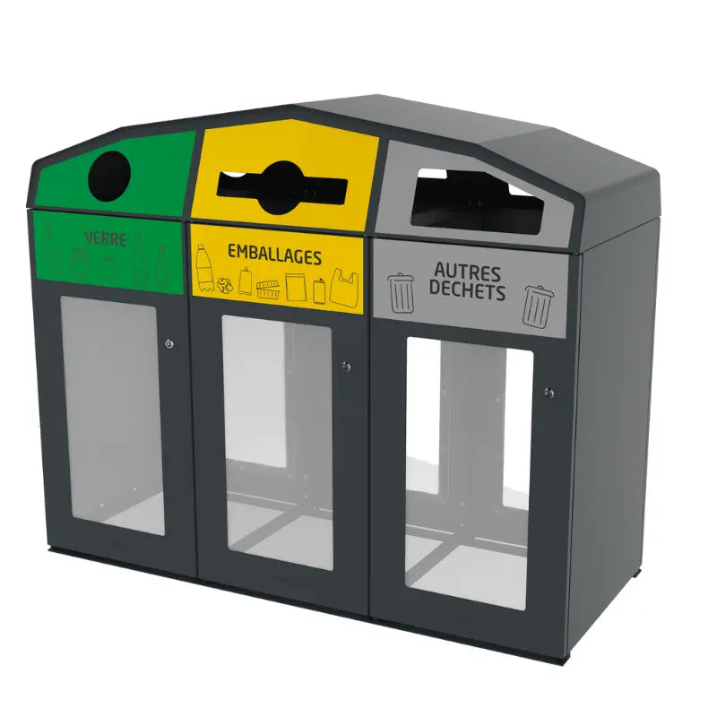 Point de tri sélectif vigipirate avec 3 supports sacs 110L Trirok