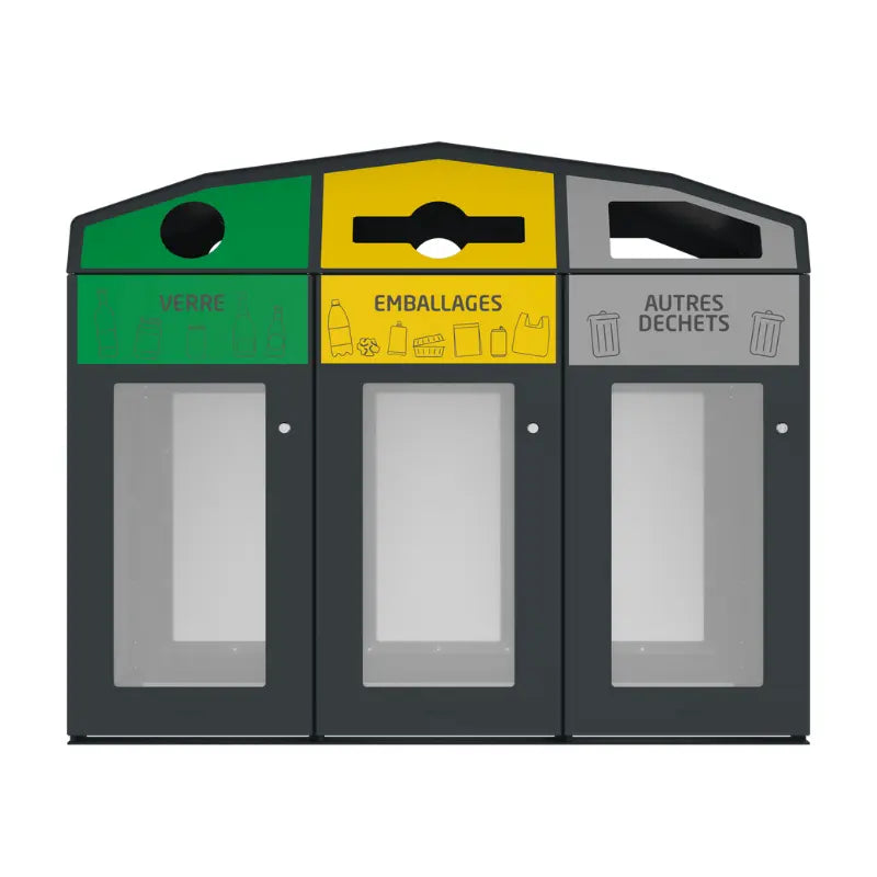 Point de tri sélectif vigipirate avec 3 supports sacs 110L Trirok
