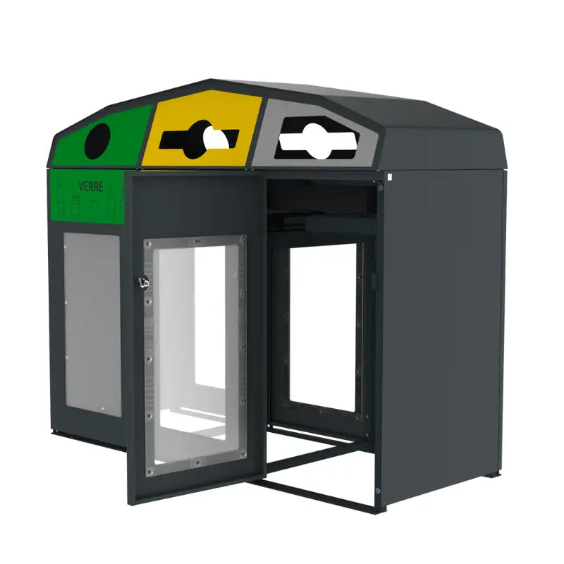 Point de tri sélectif vigipirate avec 3 supports sacs 110L Trirok
