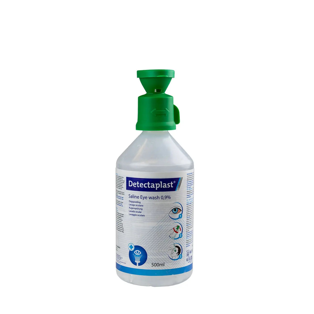 Grand flacon de 500 ml de sérum physiologique stérile pour rinçage abondant des yeux