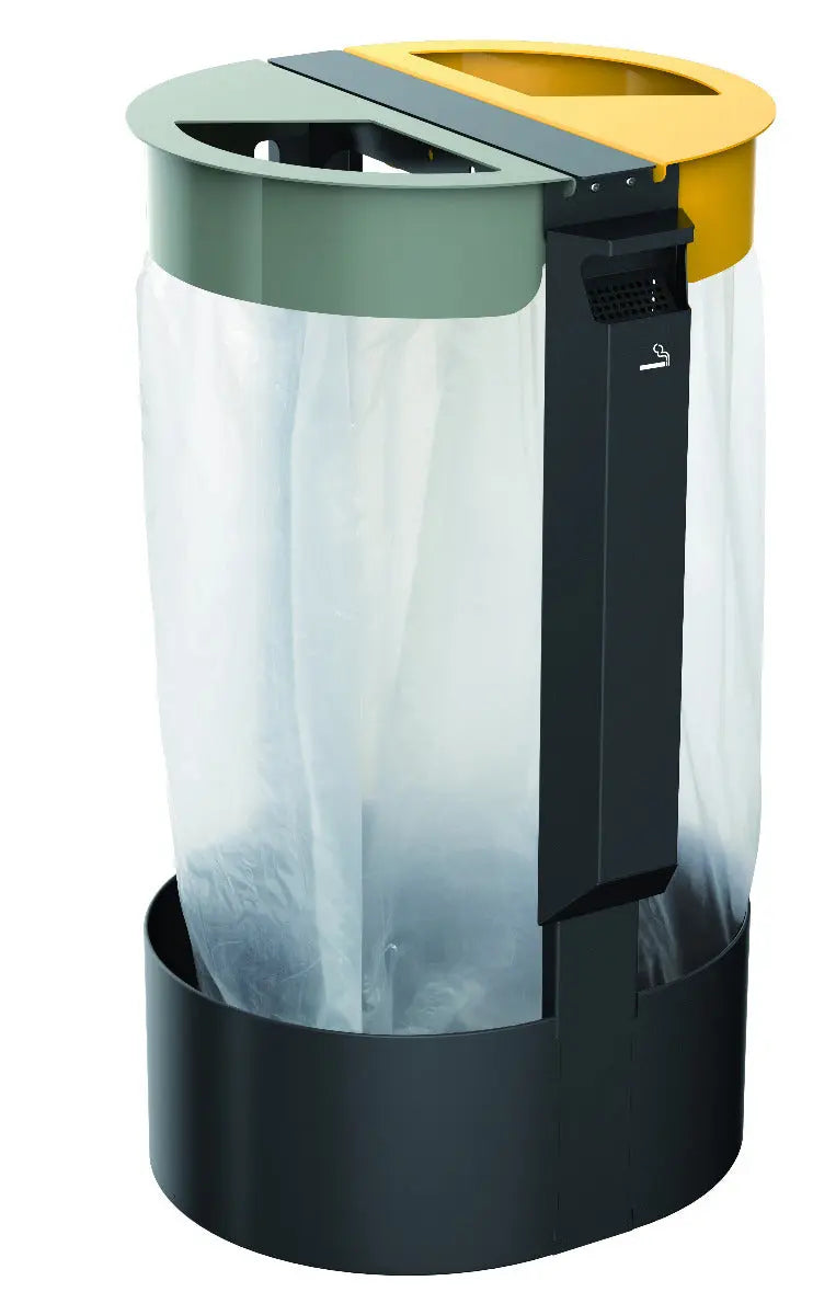 Support sac sur pied 2 flux avec cendrier Citwin Premium gris et jaune