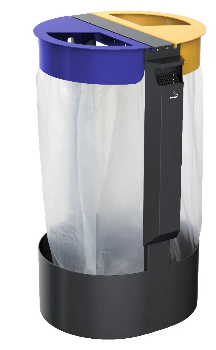 Support sac sur pied 2 flux avec cendrier Citwin Premium Bleu et jaune