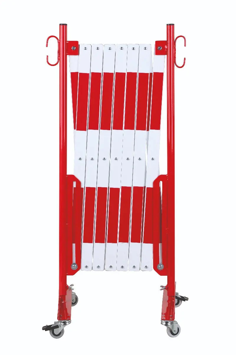 barrière extensible rouge-blanc 4m avec rouleaux de deux côtés - France Collectivités