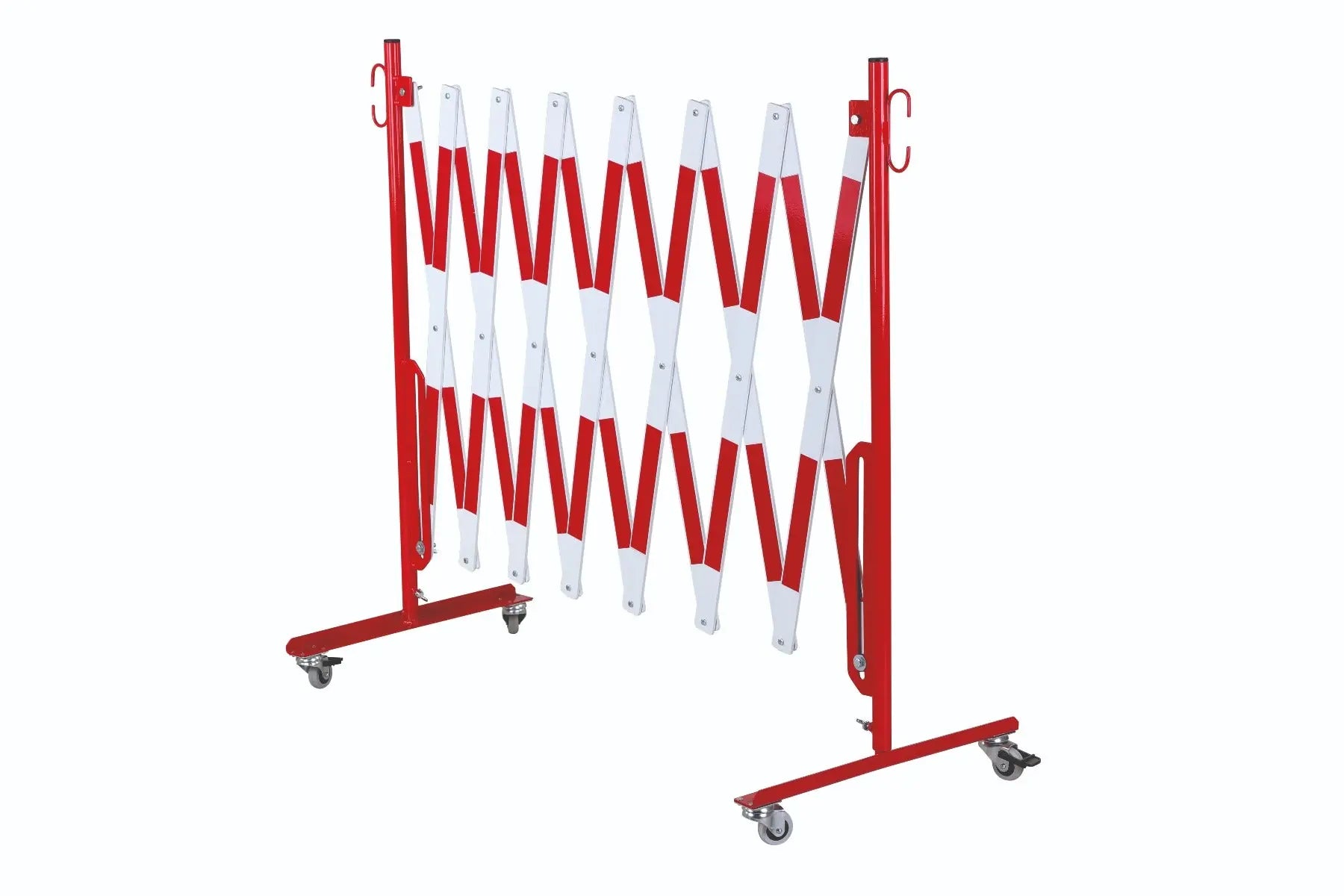 barrière extensible rouge-blanc 4m avec rouleaux de deux côtés - France Collectivités