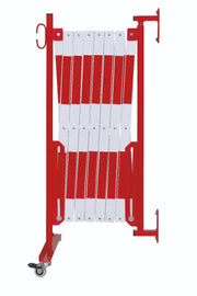 barrière extensible rouge-blanc 4m avec pieds et fixation mural - France Collectivités