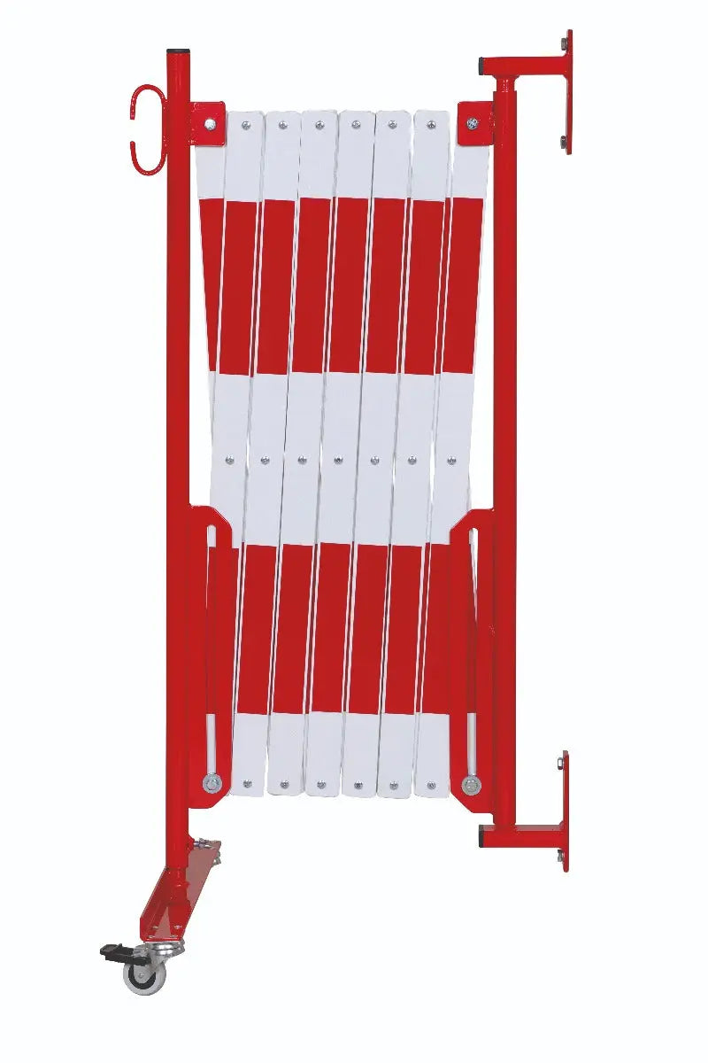 barrière extensible rouge-blanc 4m avec pieds et fixation mural - France Collectivités