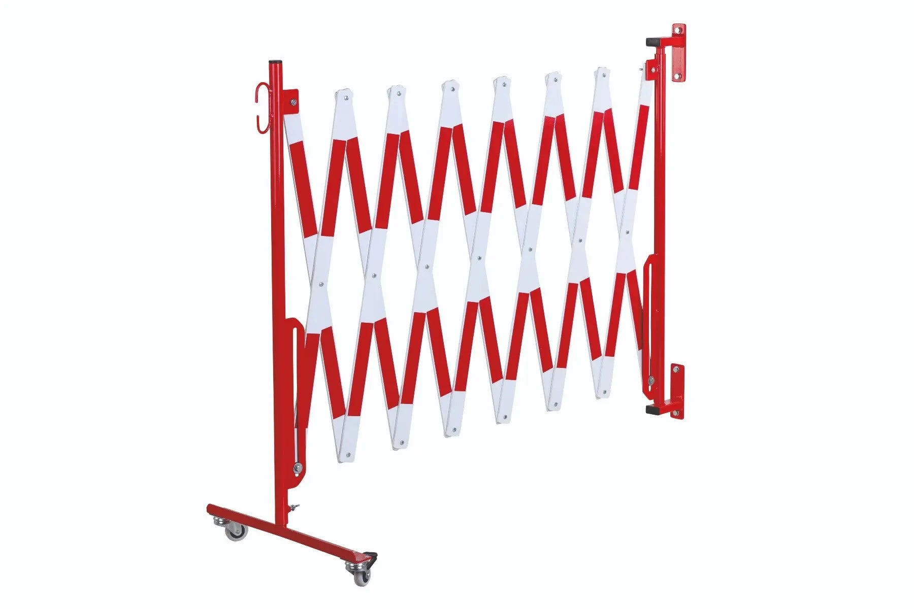 barrière extensible rouge-blanc 4m avec pieds et fixation mural - France Collectivités