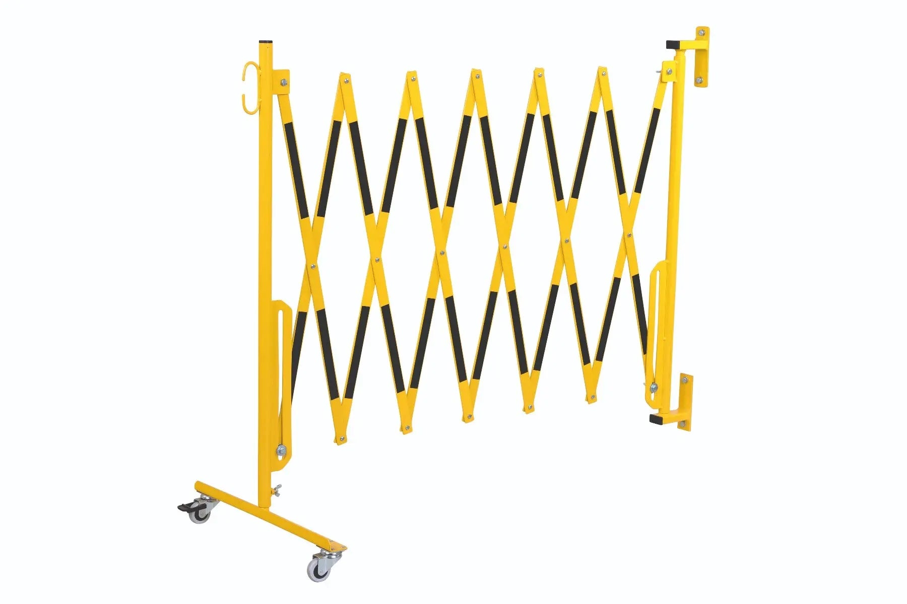 barrière extensible jaune-noir 3,6m pieds et fixation mural - France Collectivités