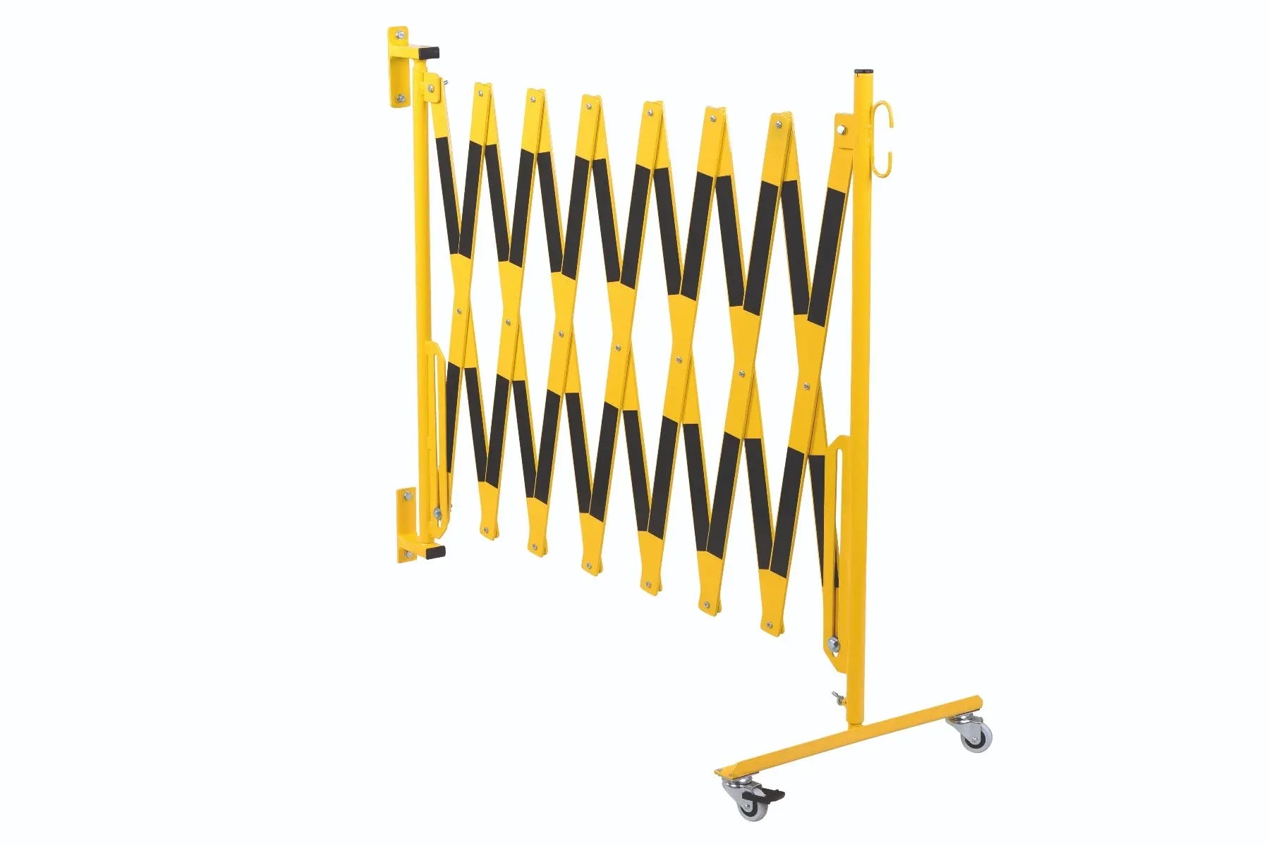 barrière extensible jaune-noir 4m pieds et fixation mural - France Collectivités