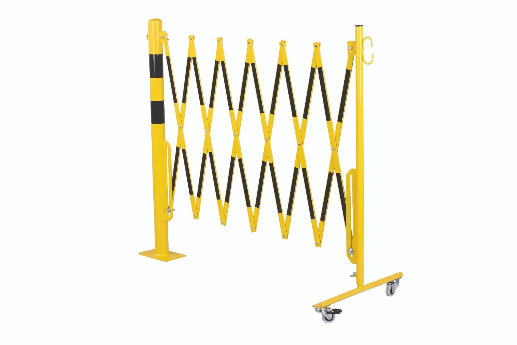 barrière extensible jaune-noir 3,6m avec poteau Ø60mm - France Collectivités