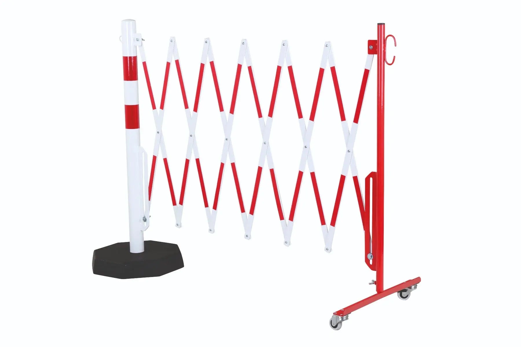 barrière extensible rouge-blanc 3,6m avec poteau Ø60mm sur socle - France Collectivités