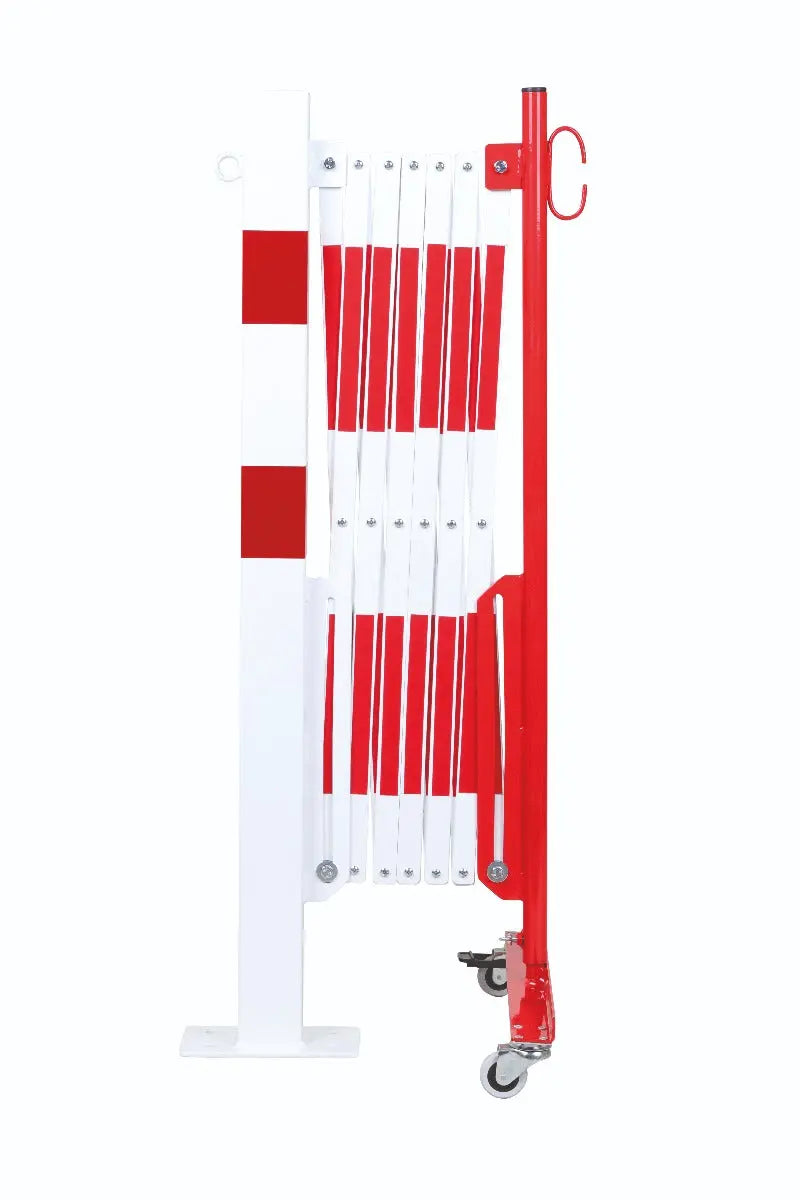 barrière extensible rouge-blanc 3,6m avec poteau 70x70 mm sur platine - France Collectivités