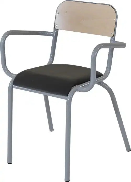 Fauteuil enseignant 85, assise en tissu gris classé M1 et accoudoirs acier